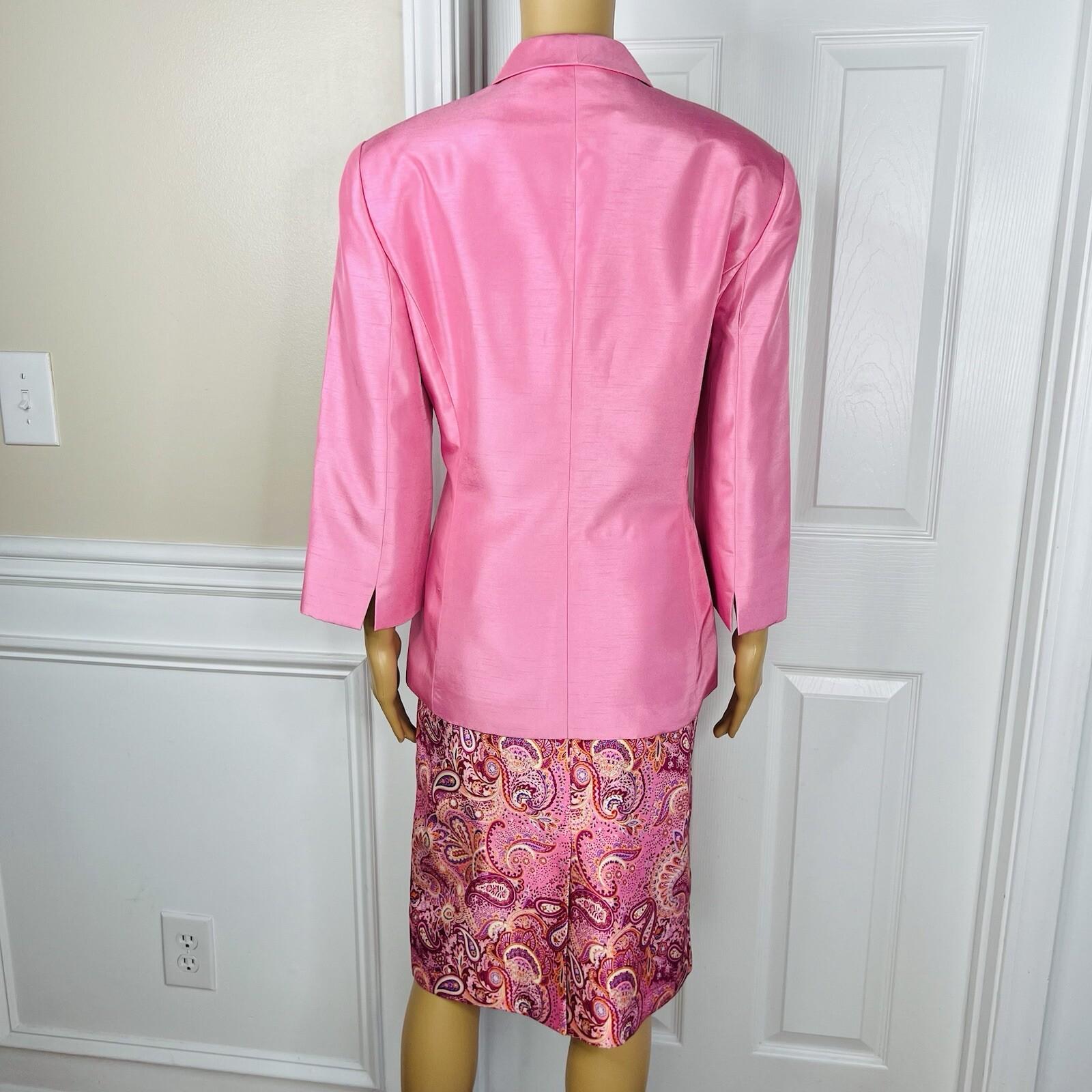 Le Suit Women Polyester Skirt 12 Suit 14 Pink Floral Peak Collar Cocktail 2PC