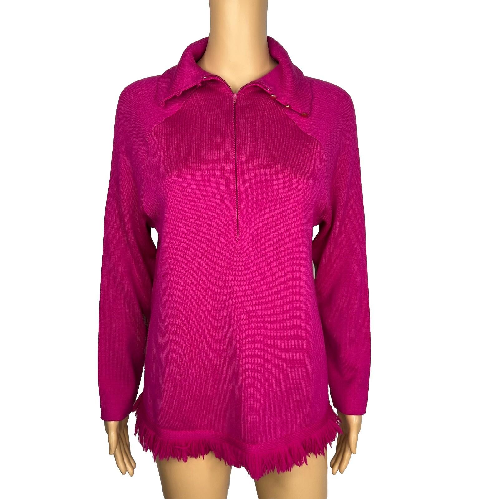 St John Separates Women Knit Sweater Size S Pink Half Zip Up High Neck Collared