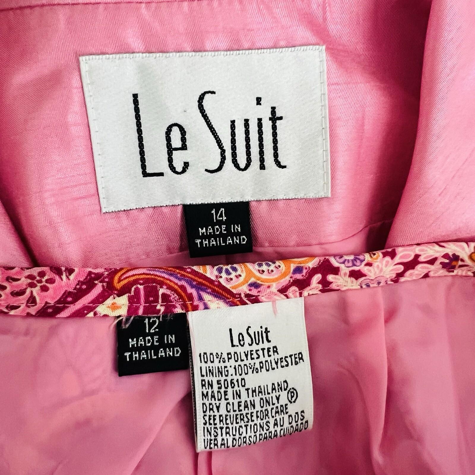 Le Suit Women Polyester Skirt 12 Suit 14 Pink Floral Peak Collar Cocktail 2PC