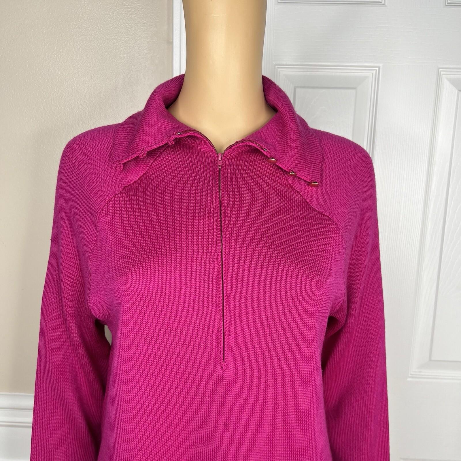 St John Separates Women Knit Sweater Size S Pink Half Zip Up High Neck Collared