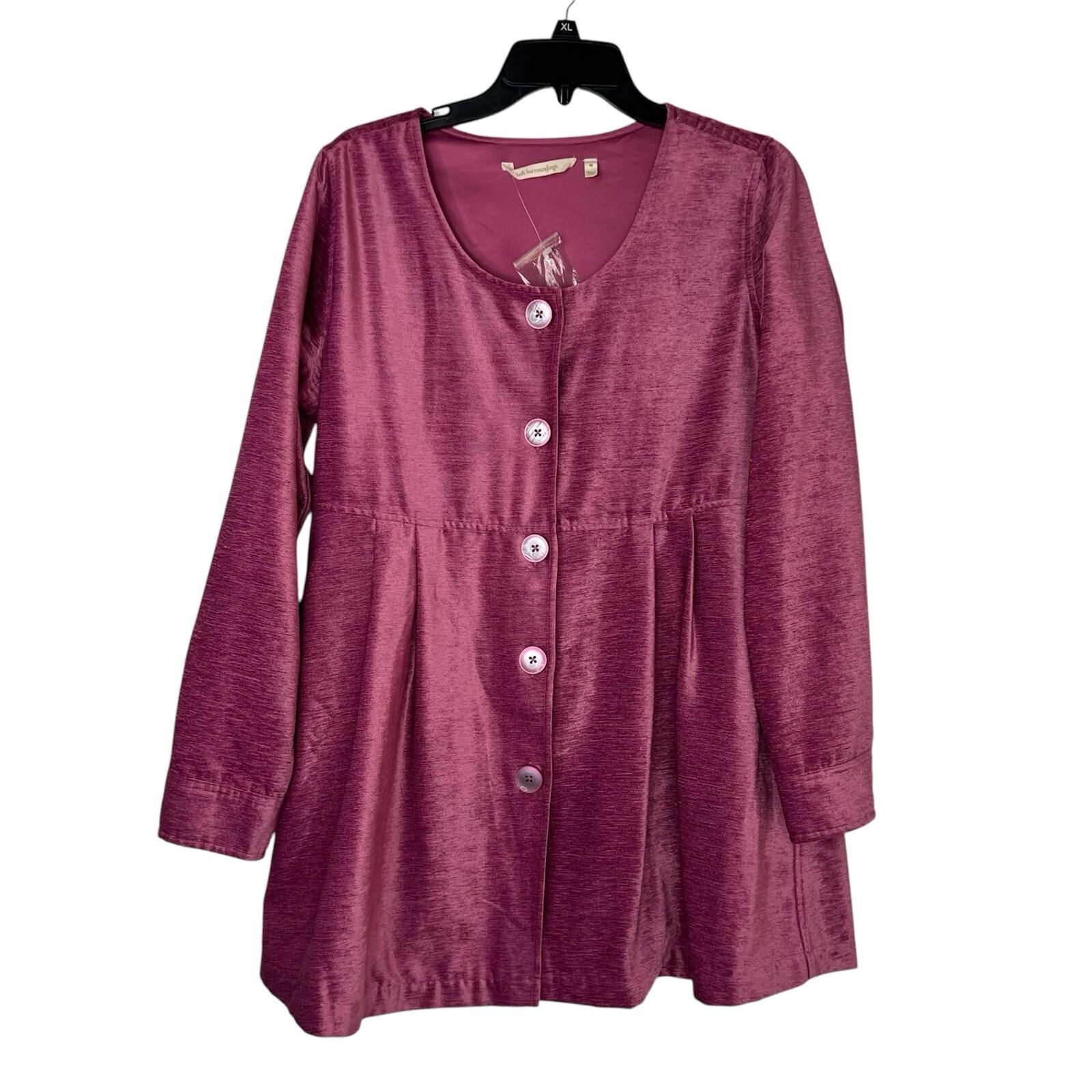 Soft Surroundings Fiona Tunic M Berry Pink Chenille Baby Doll Pleated Velvet New