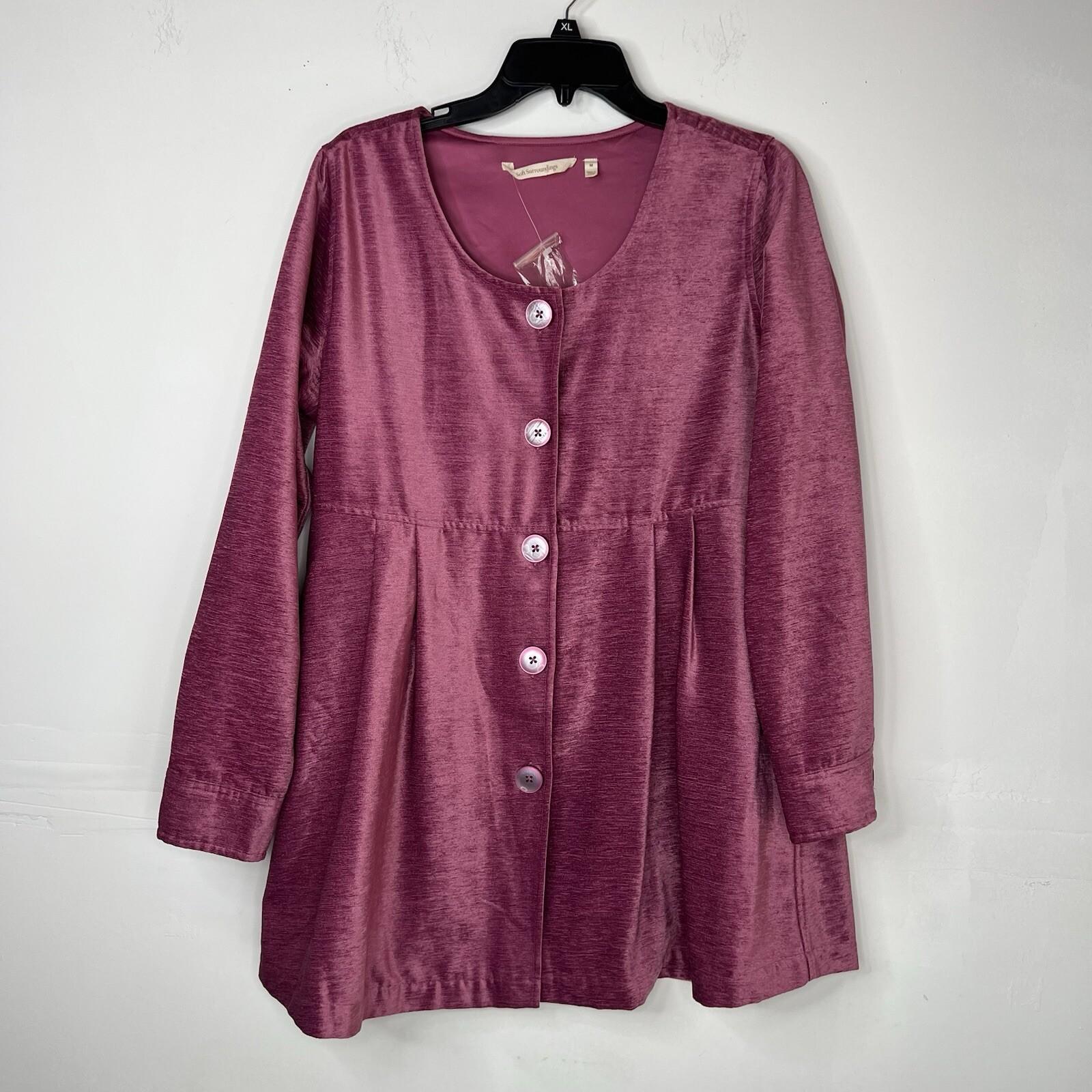 Soft Surroundings Fiona Tunic M Berry Pink Chenille Baby Doll Pleated Velvet New