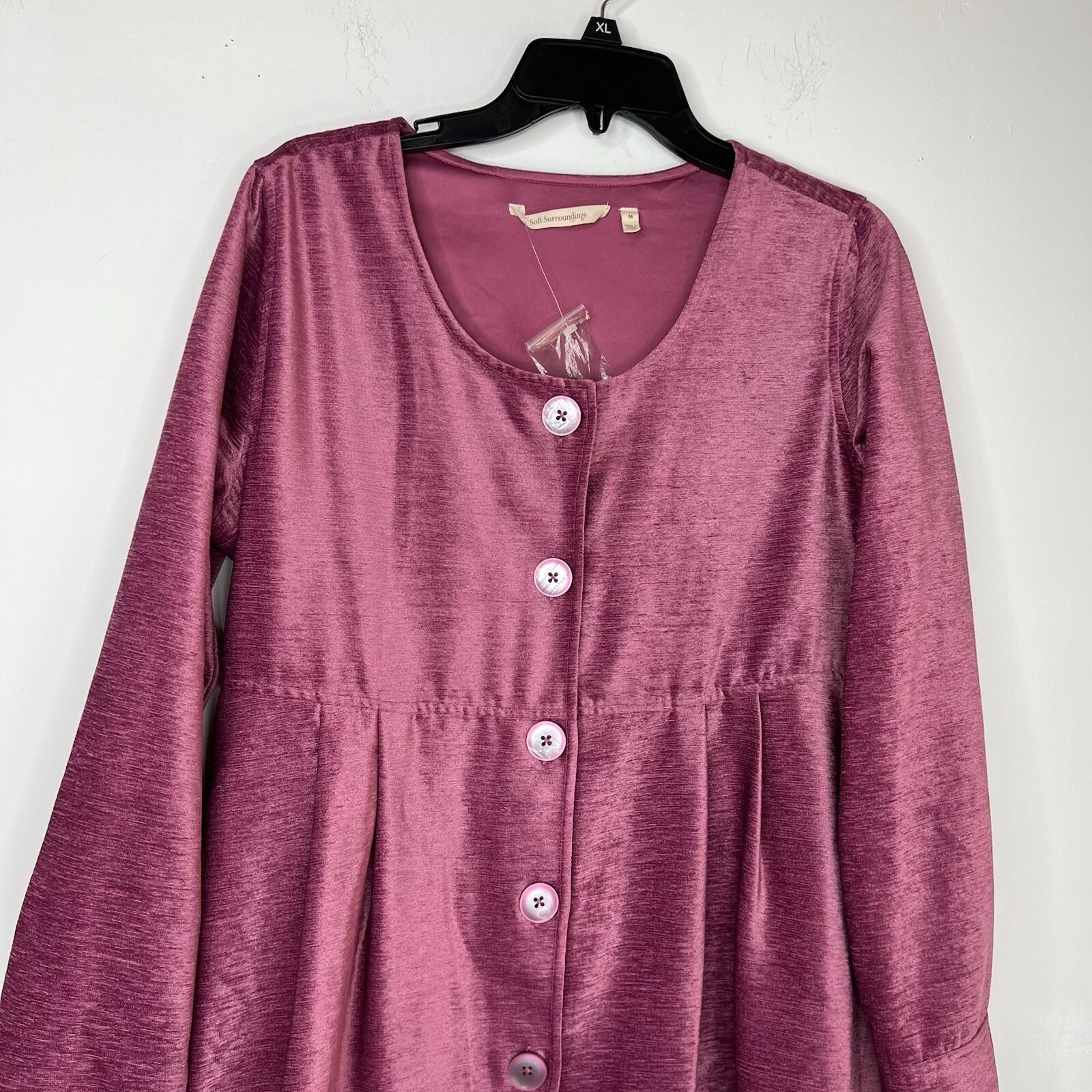 Soft Surroundings Fiona Tunic M Berry Pink Chenille Baby Doll Pleated Velvet New