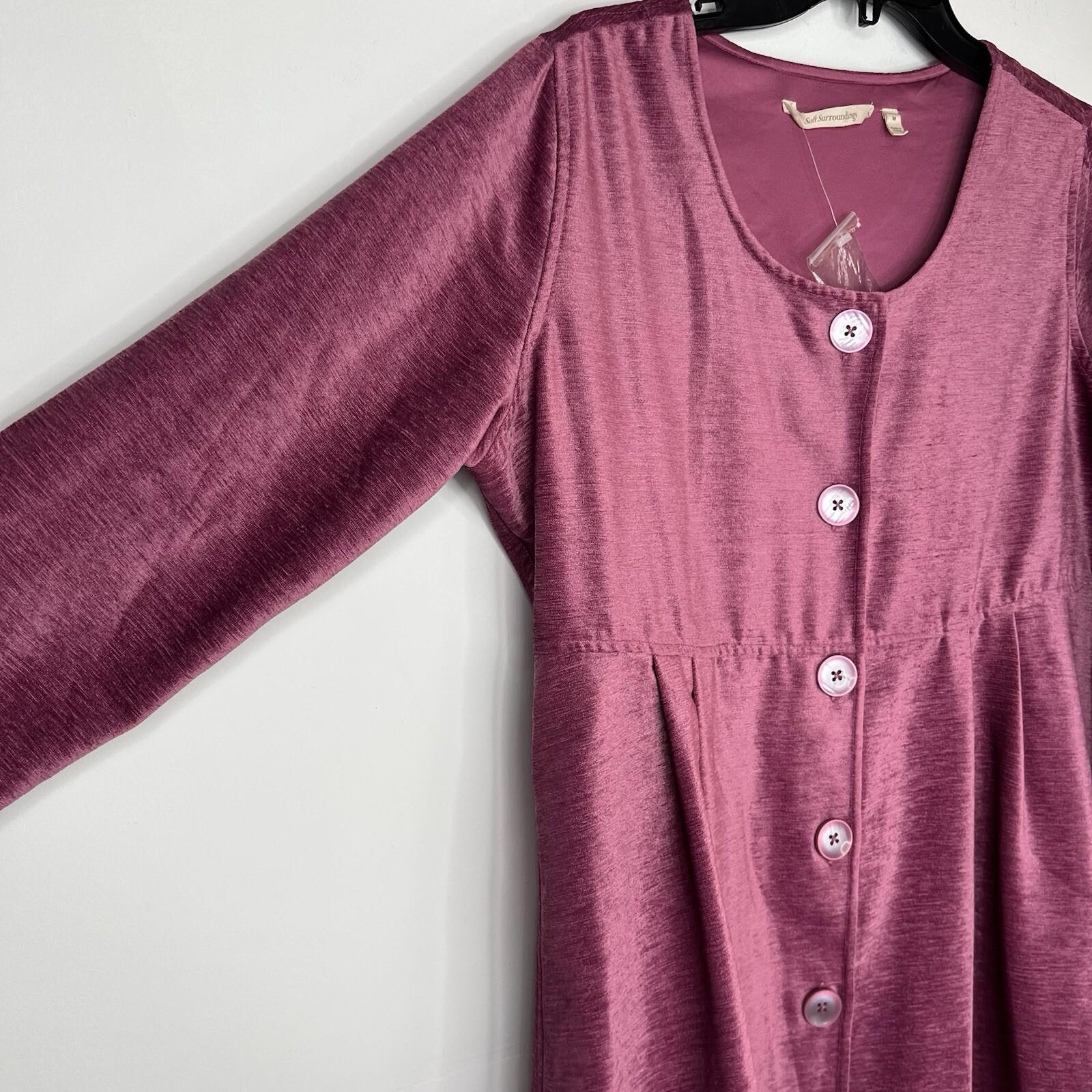Soft Surroundings Fiona Tunic M Berry Pink Chenille Baby Doll Pleated Velvet New