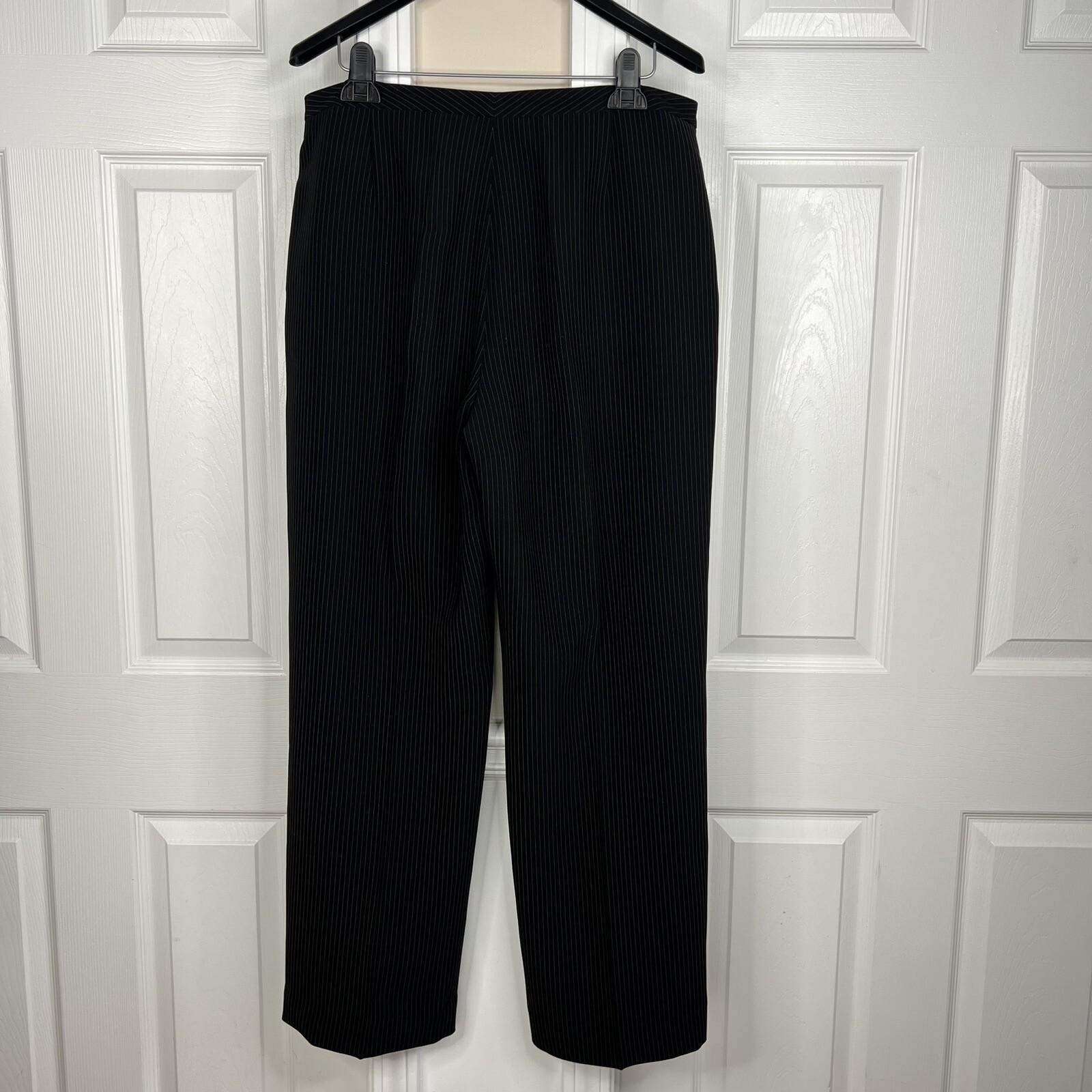 Tahari ASL Polyester Blend Pant Suit Top Size 16P Black Striped Lined 3PC Career