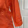 New EY BOUTIQUE 2PC Orange Linen Embroidered Collarless Skirt Suit Size XL
