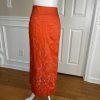 New EY BOUTIQUE 2PC Orange Linen Embroidered Collarless Skirt Suit Size XL