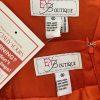 New EY BOUTIQUE 2PC Orange Linen Embroidered Collarless Skirt Suit Size XL
