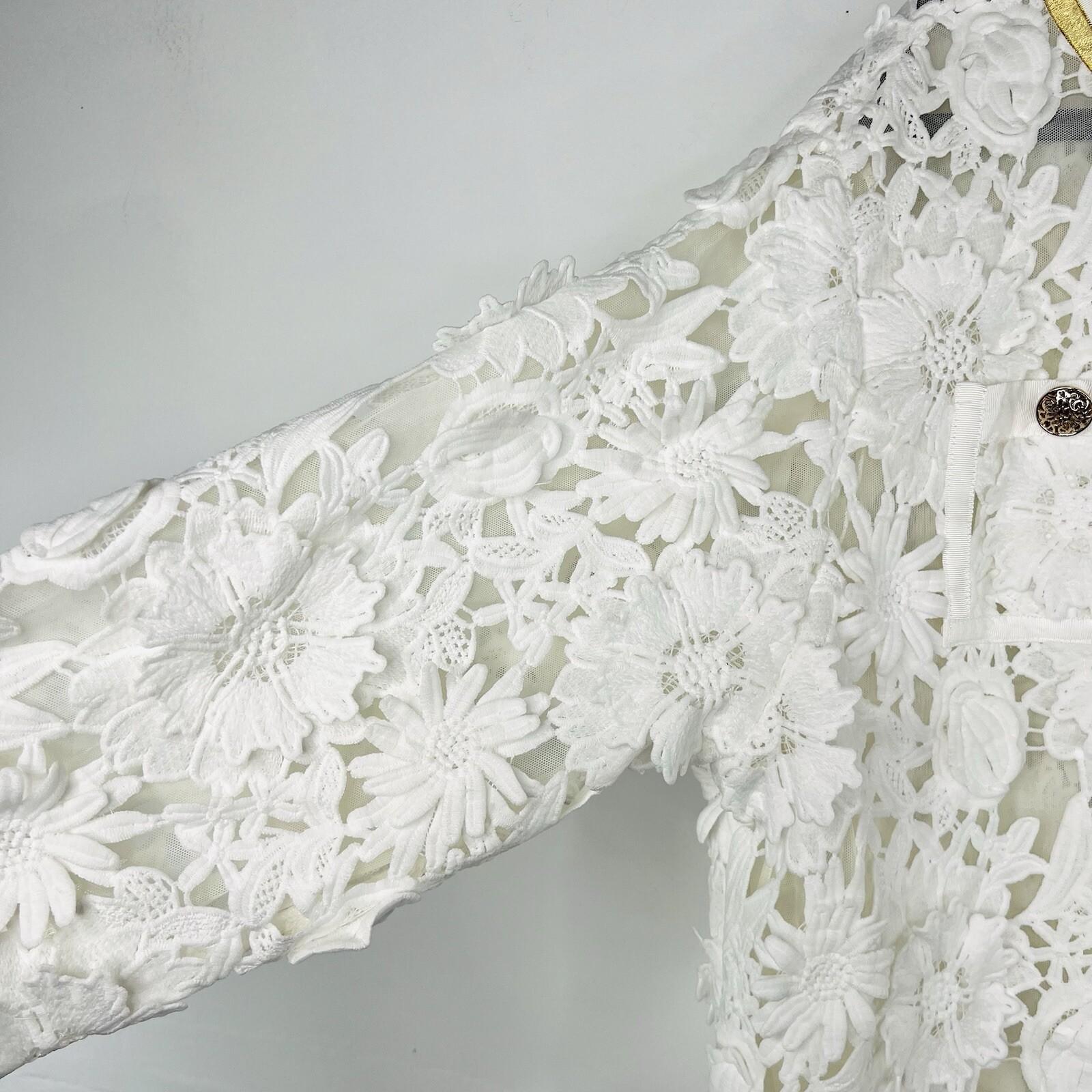 Michael Simon Vintage Floral Daisy Lace Jacket 1X White Gold Crochet Embroidered