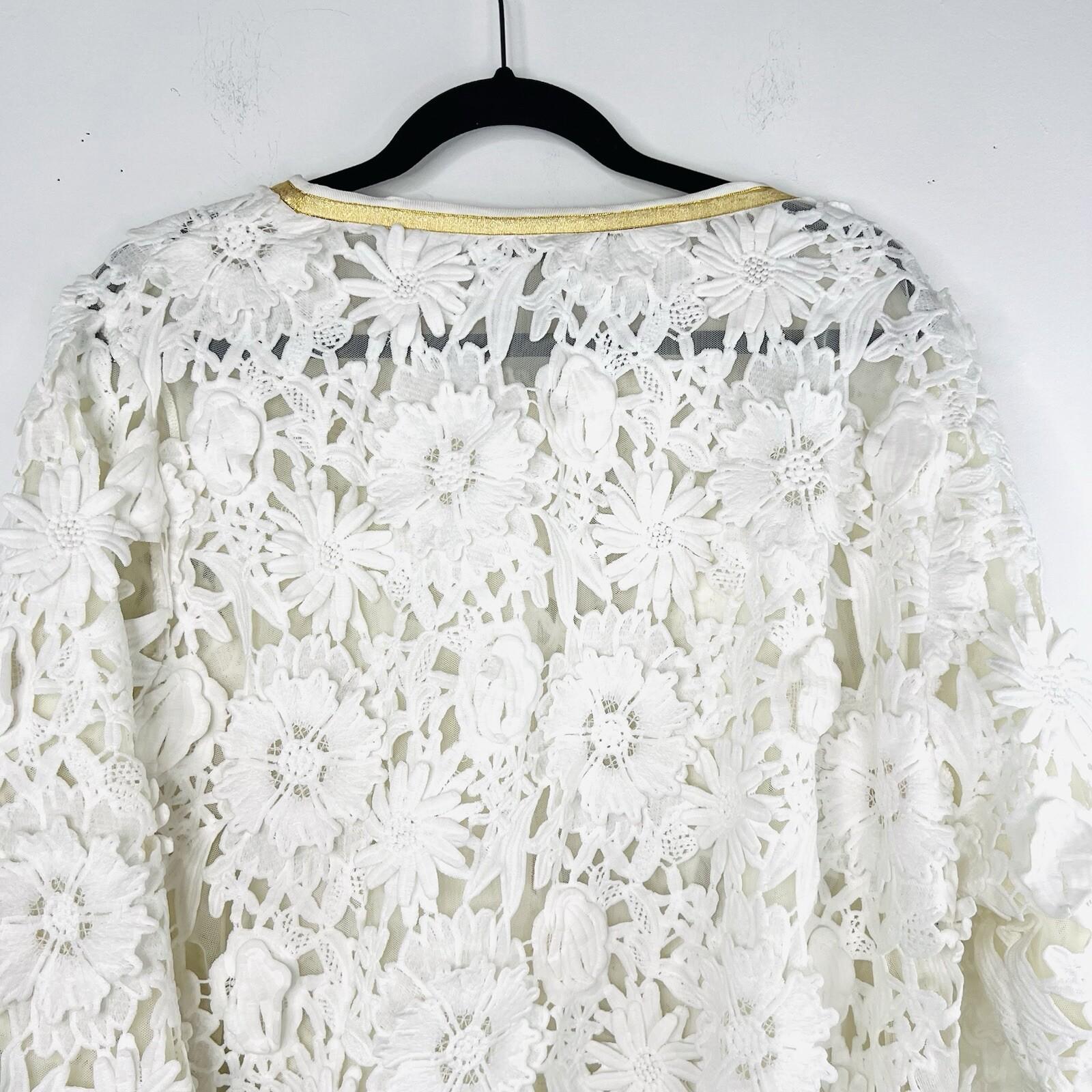 Michael Simon Vintage Floral Daisy Lace Jacket 1X White Gold Crochet Embroidered