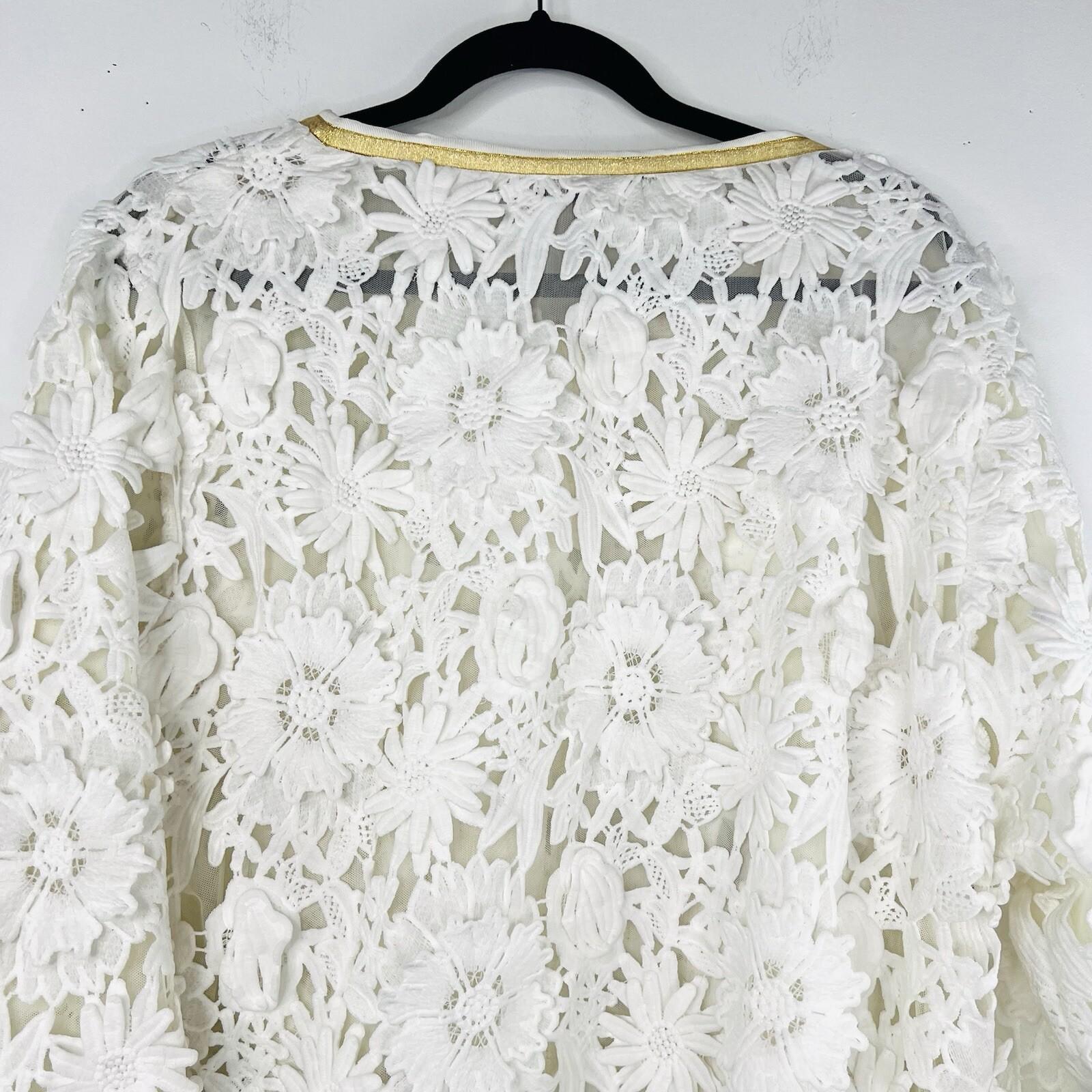 Michael Simon Vintage Floral Daisy Lace Jacket 1X White Gold Crochet Embroidered