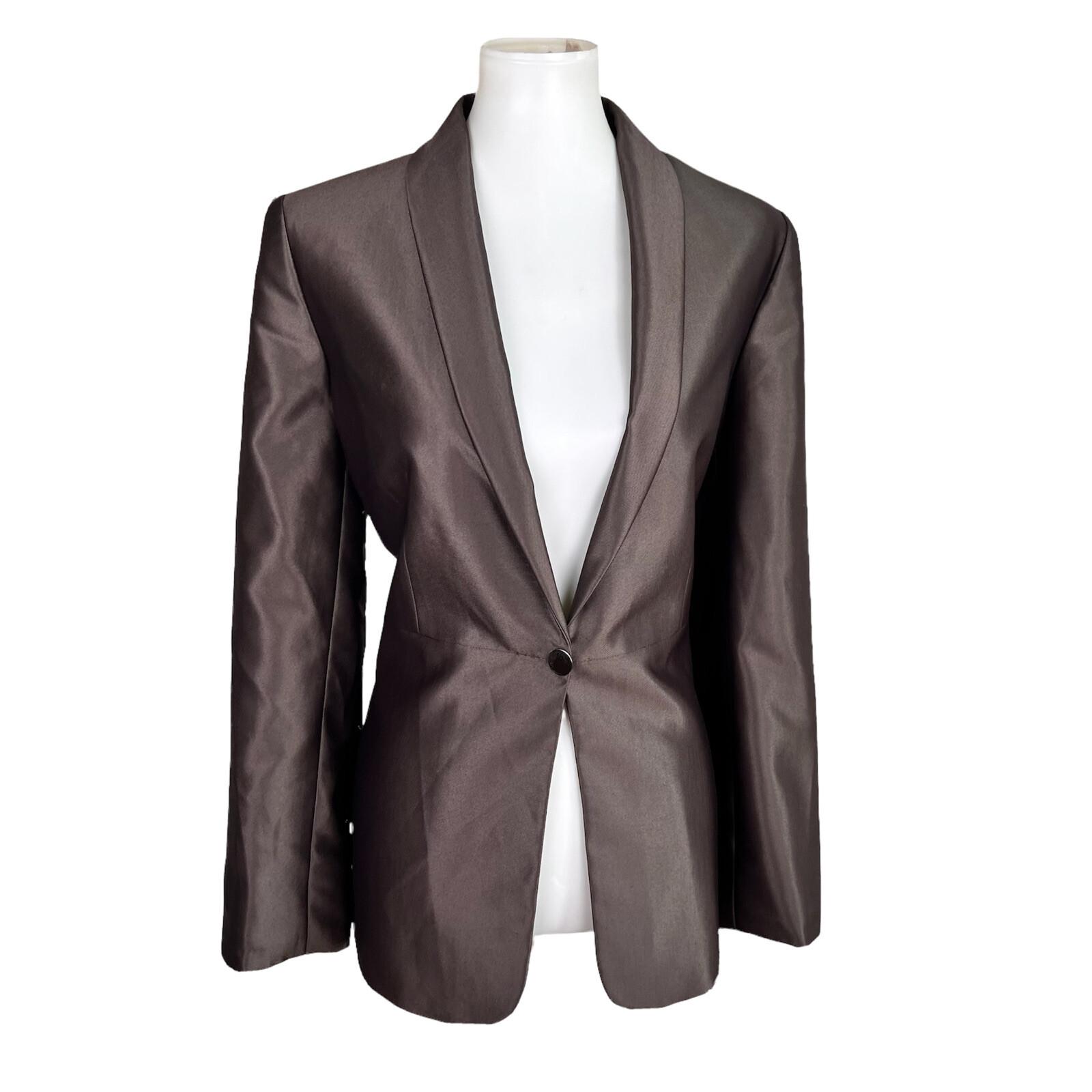 CALVIN KLEIN Brown Single Breasted Polyester Rayon Shawl Collar Blazer Size 10