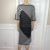St John Sport Knit Dress Size Large Black White Striped Sheath Kimono Sleeves