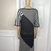 St John Sport Knit Dress Size Large Black White Striped Sheath Kimono Sleeves