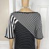 St John Sport Knit Dress Size Large Black White Striped Sheath Kimono Sleeves
