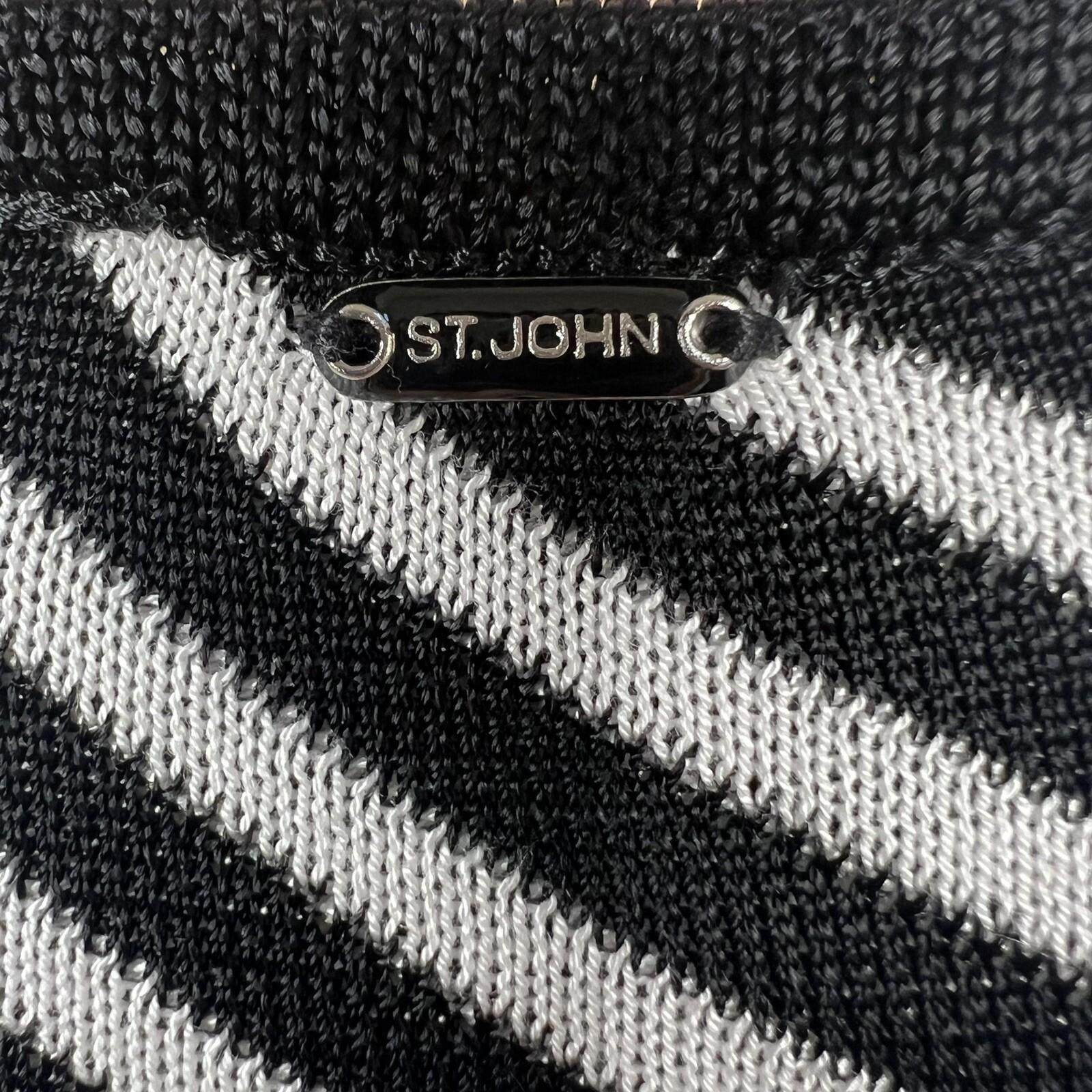 St John Sport Knit Dress Size Large Black White Striped Sheath Kimono Sleeves
