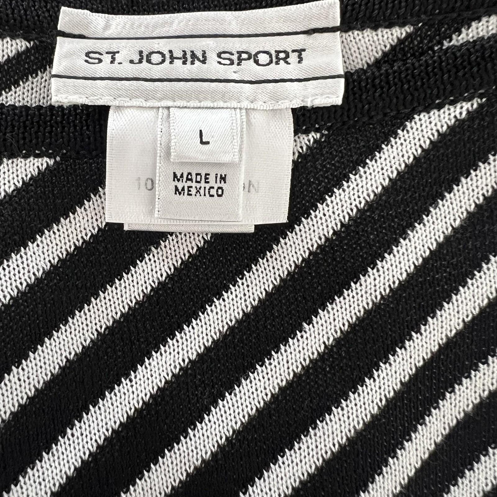 St John Sport Knit Dress Size Large Black White Striped Sheath Kimono Sleeves