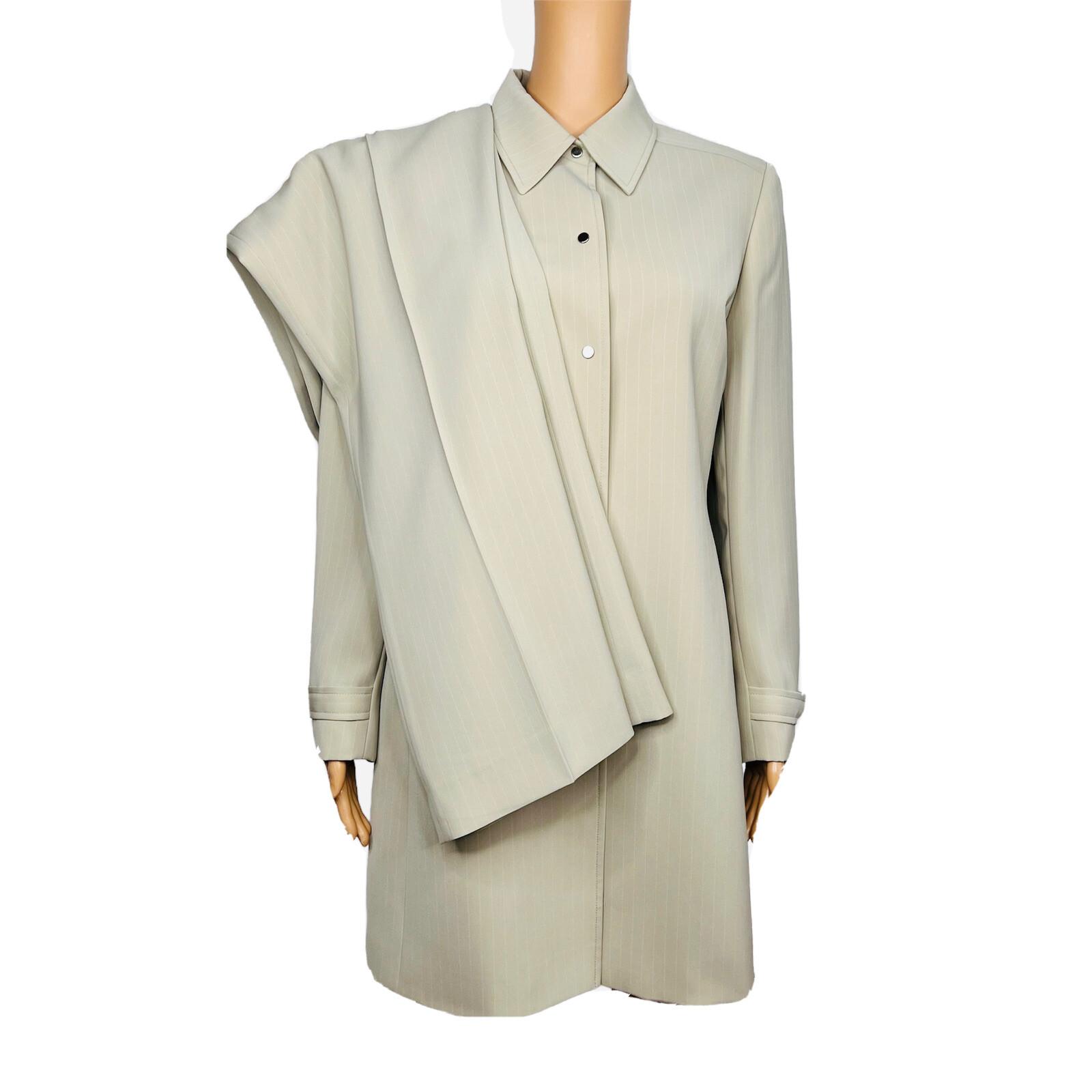 TAHARI ASL 2PC Beige Striped Polyester Rayon Notch Collar Pant Suit Size 10P