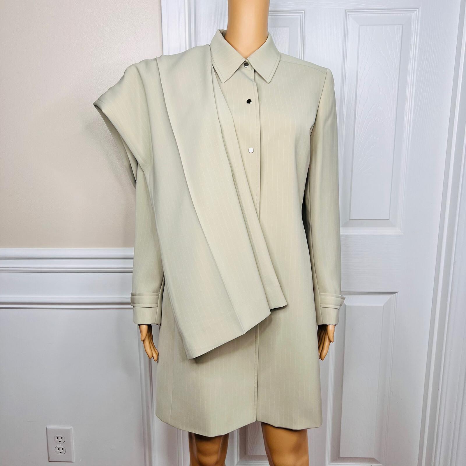 TAHARI ASL 2PC Beige Striped Polyester Rayon Notch Collar Pant Suit Size 10P