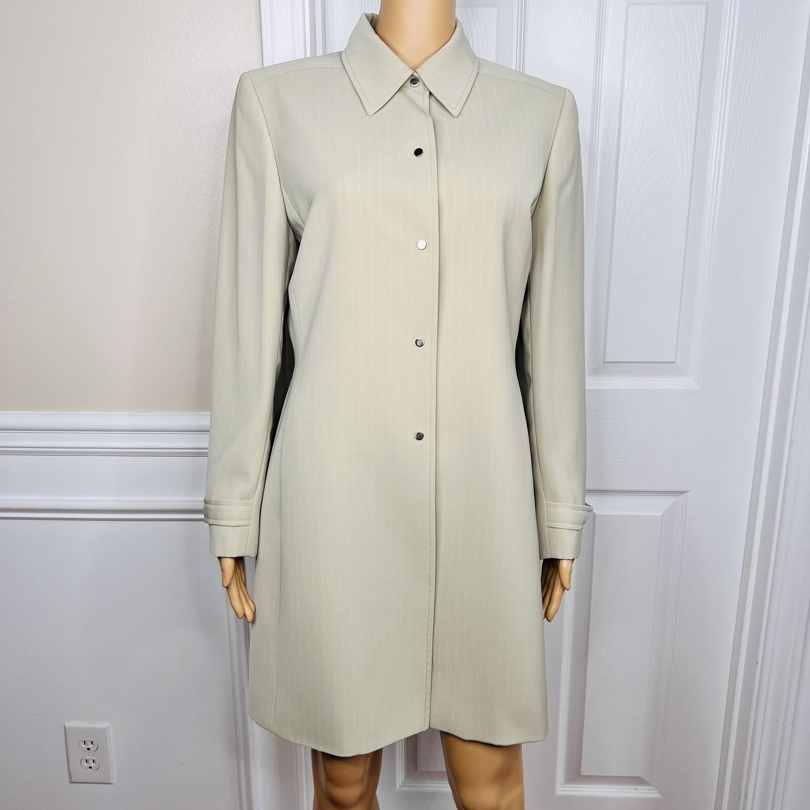 TAHARI ASL 2PC Beige Striped Polyester Rayon Notch Collar Pant Suit Size 10P