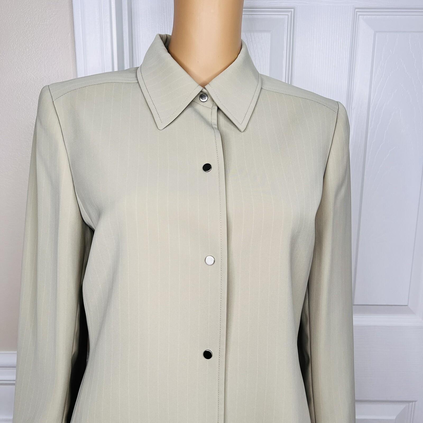 TAHARI ASL 2PC Beige Striped Polyester Rayon Notch Collar Pant Suit Size 10P