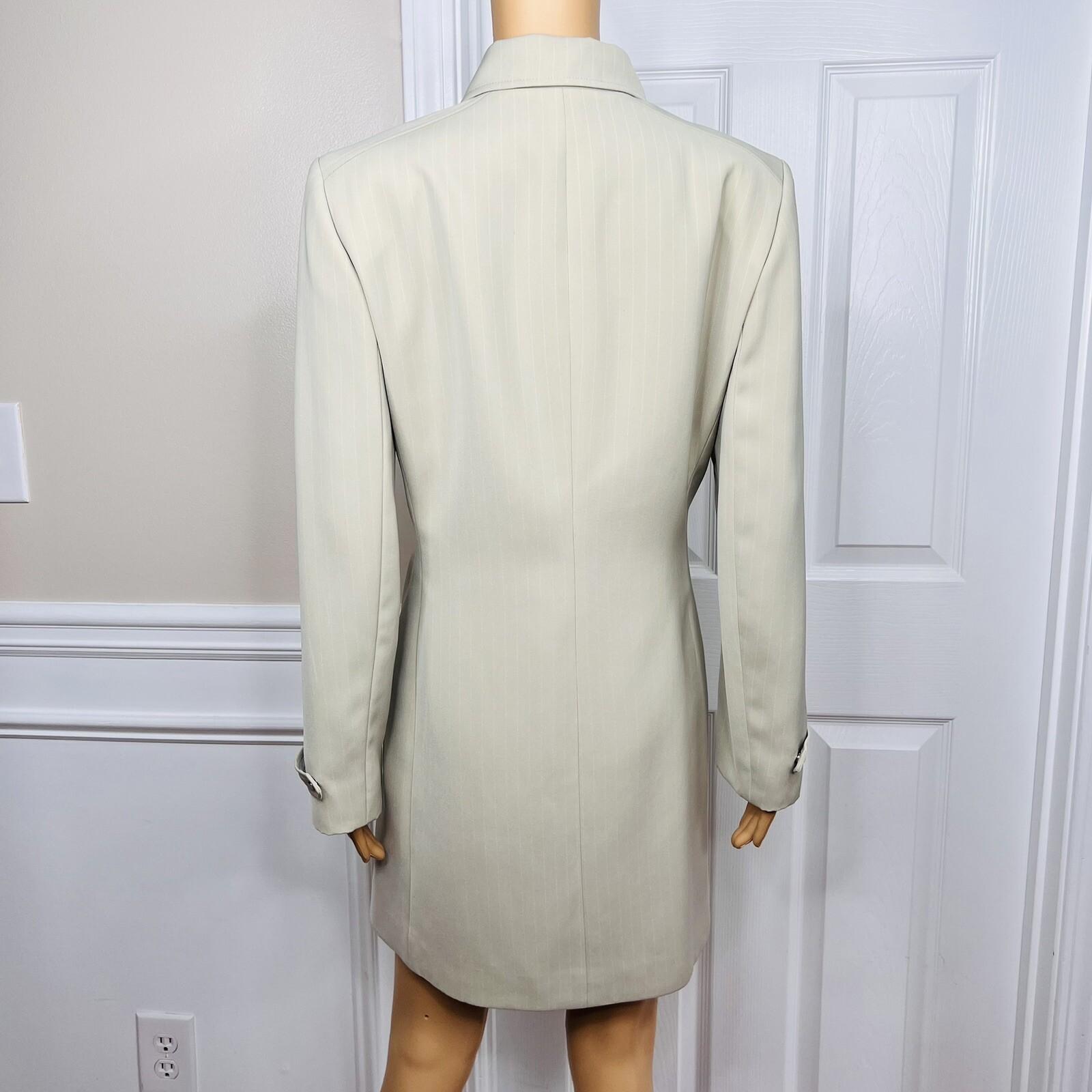 TAHARI ASL 2PC Beige Striped Polyester Rayon Notch Collar Pant Suit Size 10P
