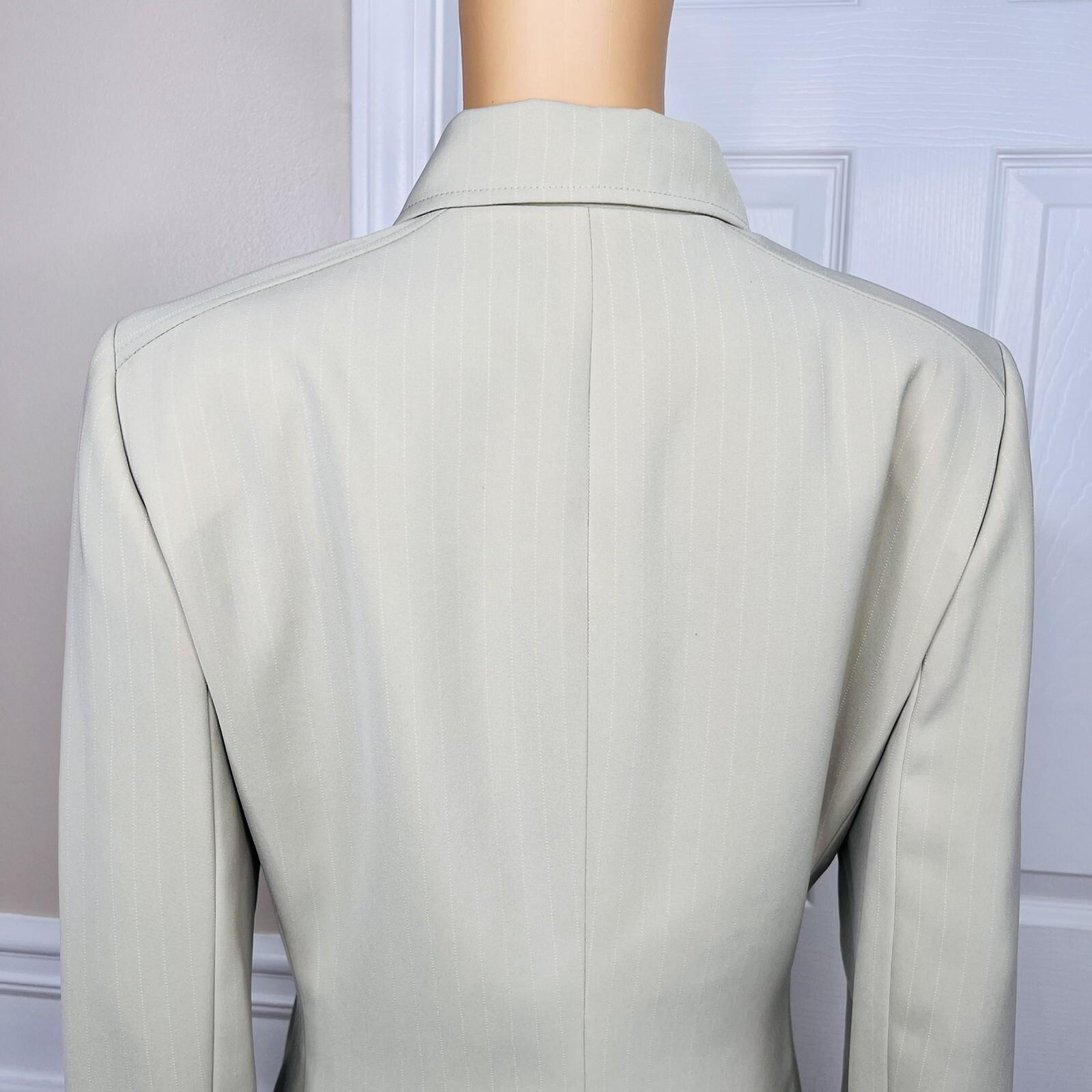 TAHARI ASL 2PC Beige Striped Polyester Rayon Notch Collar Pant Suit Size 10P