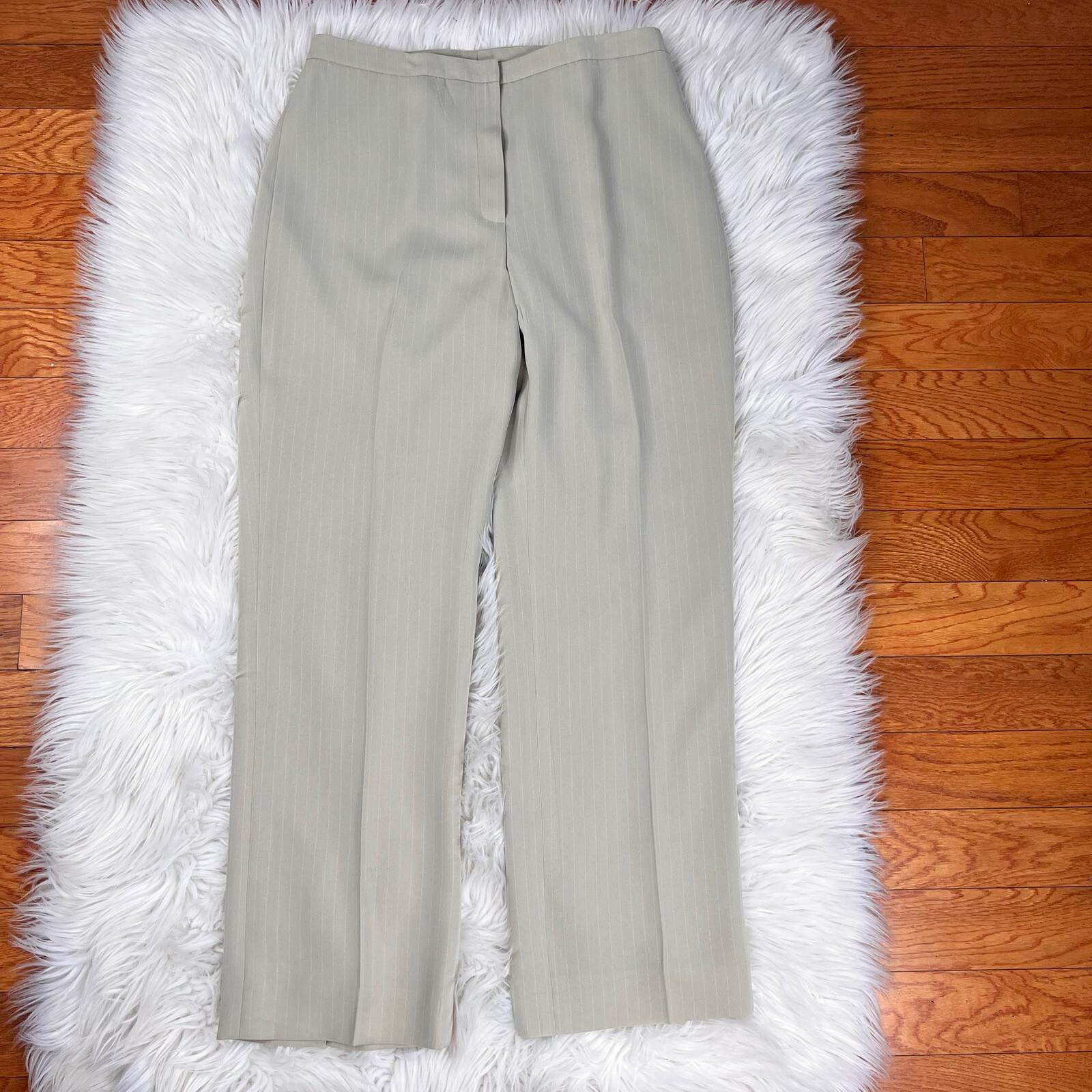 TAHARI ASL 2PC Beige Striped Polyester Rayon Notch Collar Pant Suit Size 10P