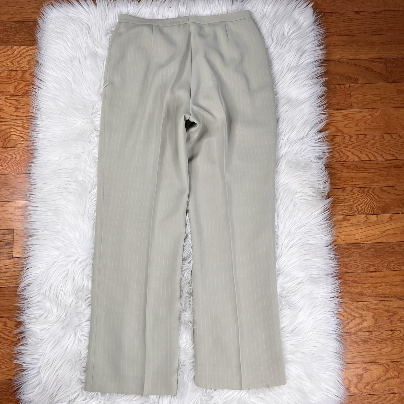 TAHARI ASL 2PC Beige Striped Polyester Rayon Notch Collar Pant Suit Size 10P