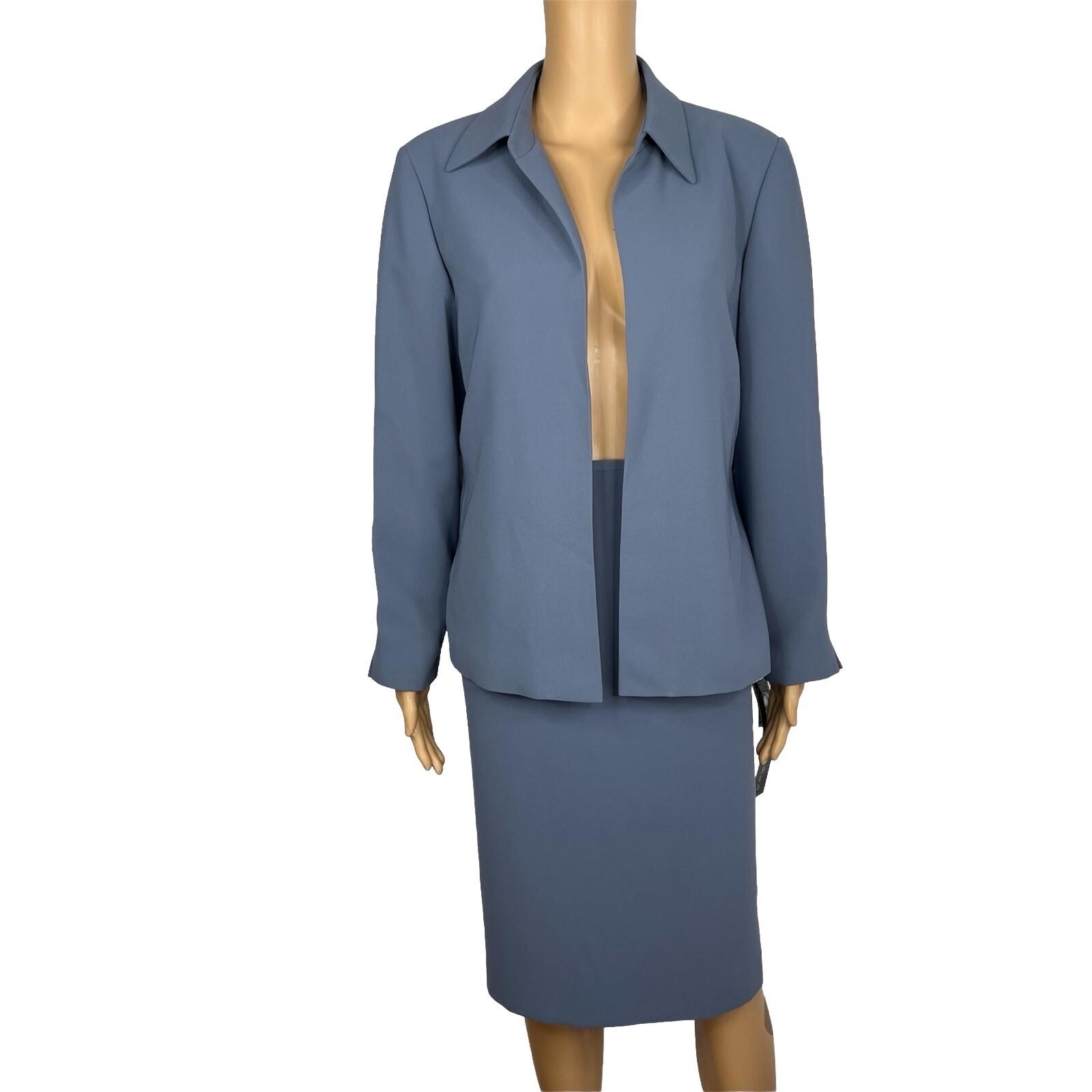 Le Suit Women Polyester Skirt Suit Size 12P  Century Blue Open Front 2PC New