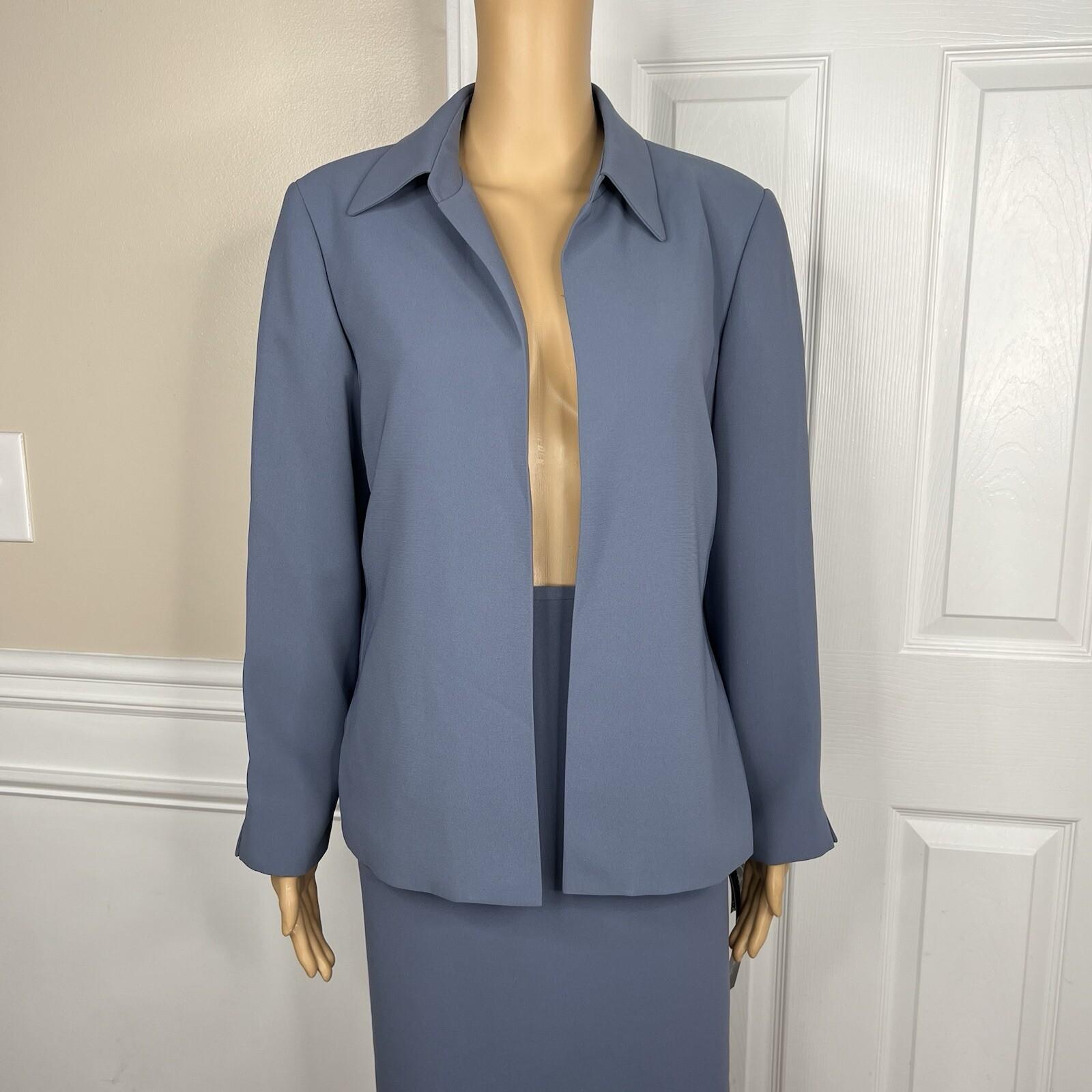 Le Suit Women Polyester Skirt Suit Size 12P  Century Blue Open Front 2PC New