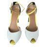 Calvin Klein Peep Toes Shoes 9M Black White Yellow Suede Ankle Strap Stiletto