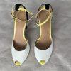 Calvin Klein Peep Toes Shoes 9M Black White Yellow Suede Ankle Strap Stiletto