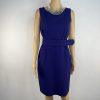 Calvin Klein Sheath Dress 8 Purple Belted Pockets Scoop Neck Knee Length Career