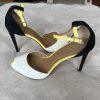 Calvin Klein Peep Toes Shoes 9M Black White Yellow Suede Ankle Strap Stiletto