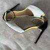 Calvin Klein Peep Toes Shoes 9M Black White Yellow Suede Ankle Strap Stiletto