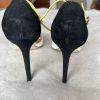 Calvin Klein Peep Toes Shoes 9M Black White Yellow Suede Ankle Strap Stiletto