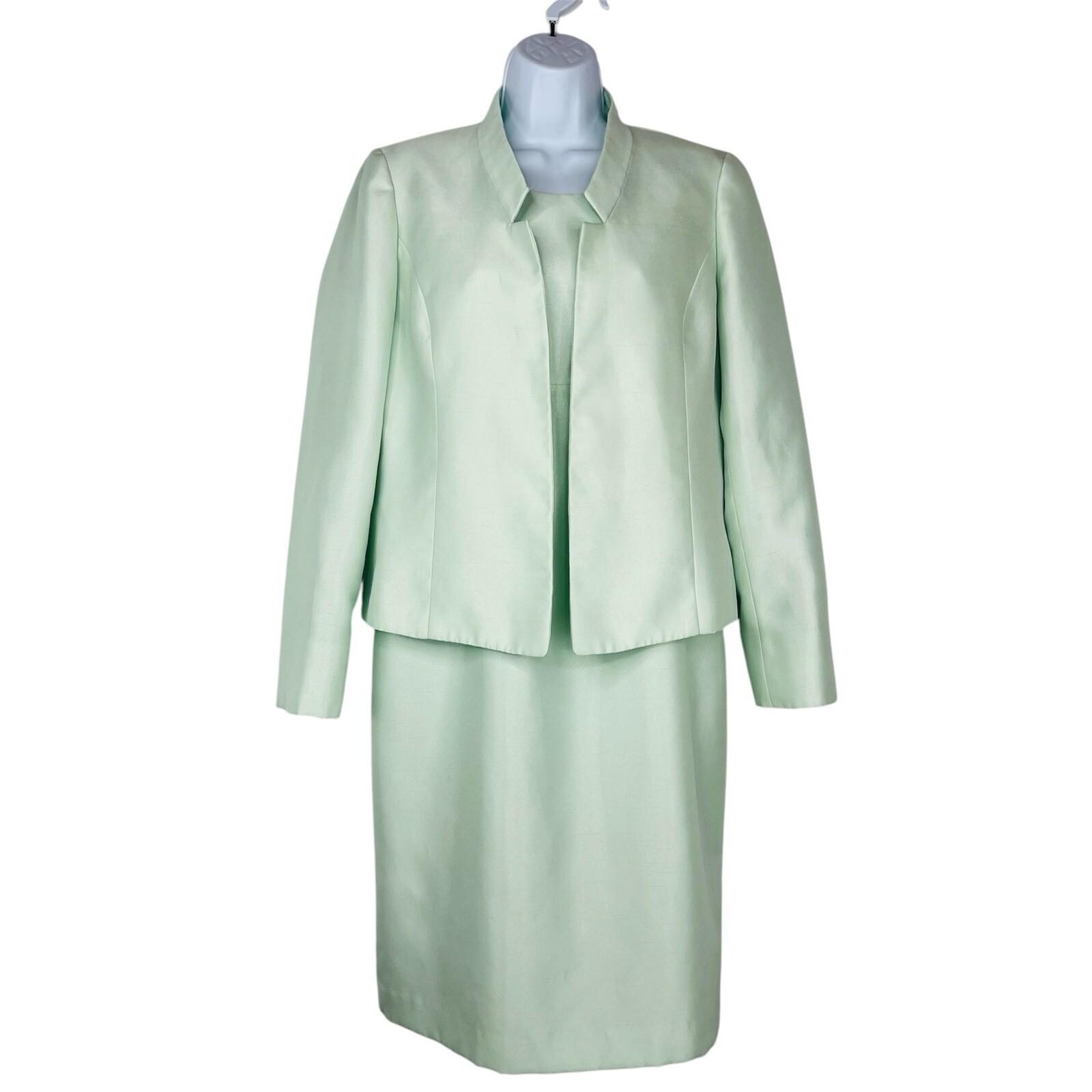 Le Suit Polyester Metallic Dress Suit Size 6 Aquamarine Open Front Lined 2PC