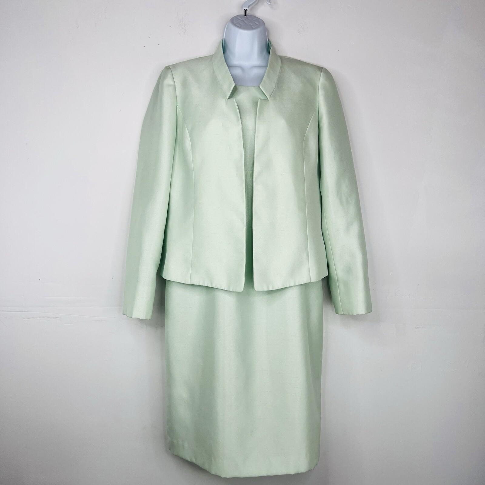 Le Suit Polyester Metallic Dress Suit Size 6 Aquamarine Open Front Lined 2PC