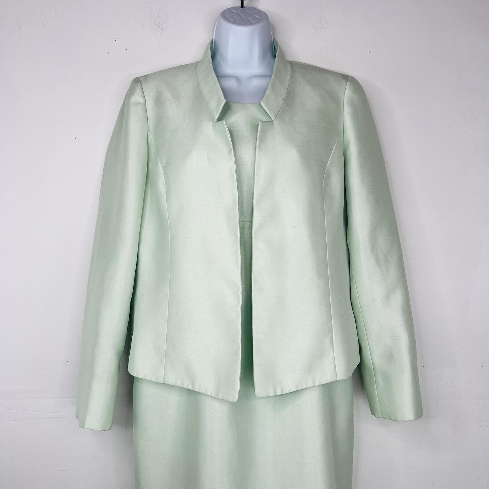Le Suit Polyester Metallic Dress Suit Size 6 Aquamarine Open Front Lined 2PC