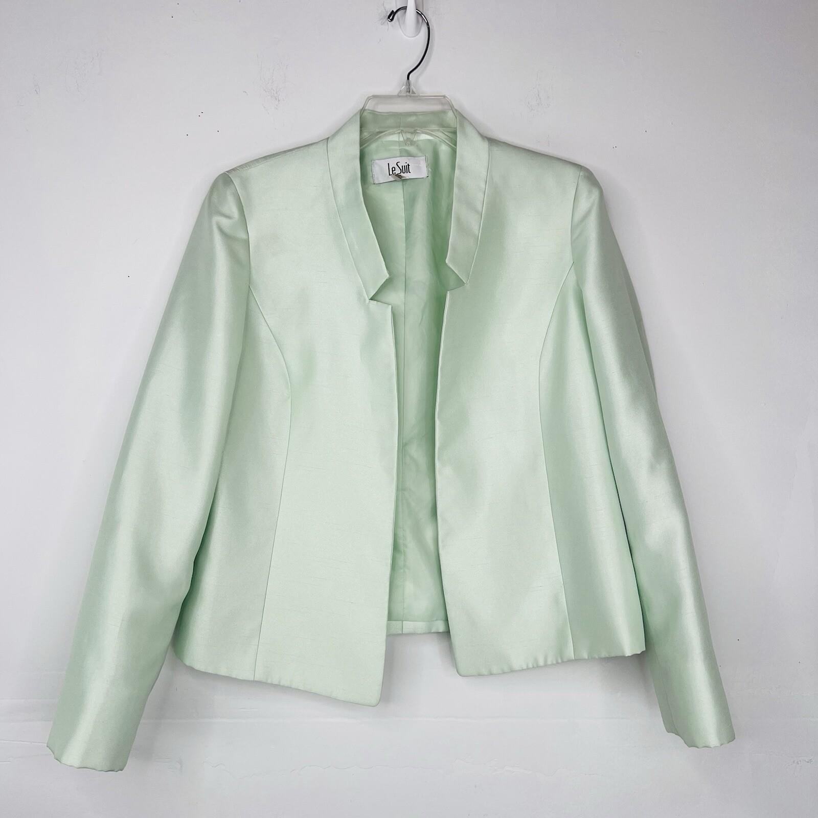 Le Suit Polyester Metallic Dress Suit Size 6 Aquamarine Open Front Lined 2PC