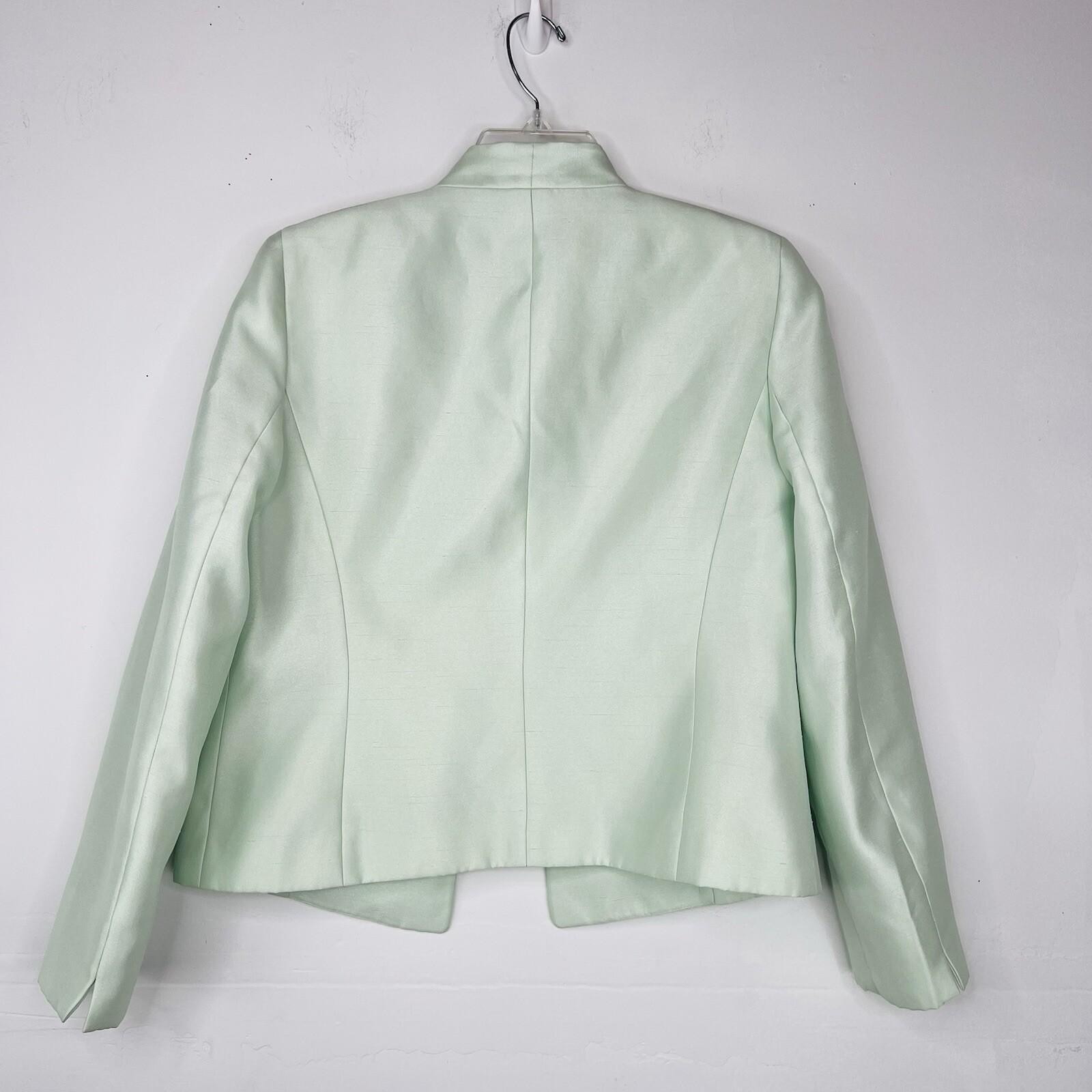 Le Suit Polyester Metallic Dress Suit Size 6 Aquamarine Open Front Lined 2PC