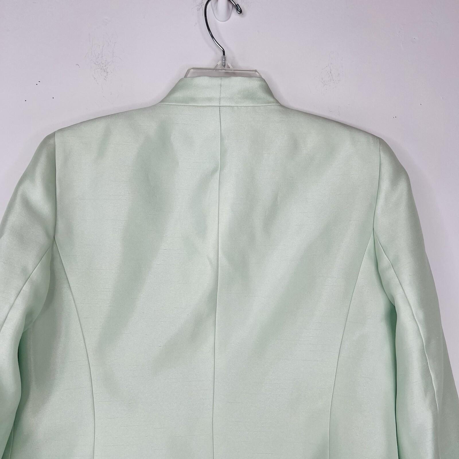 Le Suit Polyester Metallic Dress Suit Size 6 Aquamarine Open Front Lined 2PC