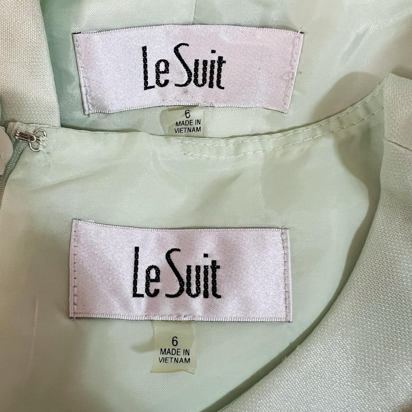 Le Suit Polyester Metallic Dress Suit Size 6 Aquamarine Open Front Lined 2PC