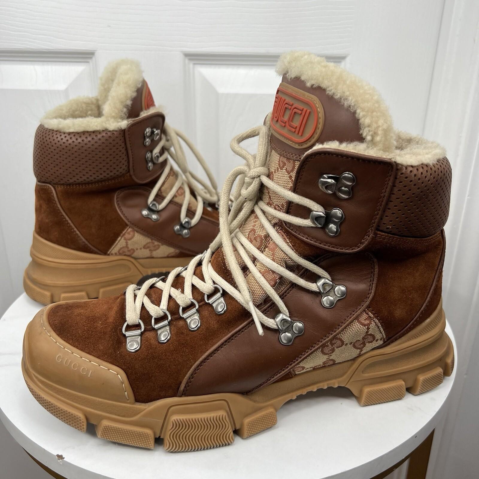 Gucci X Sega Suede Leather Shearling Hiking Sneakers 9 Fur Calfskin Flashtrek