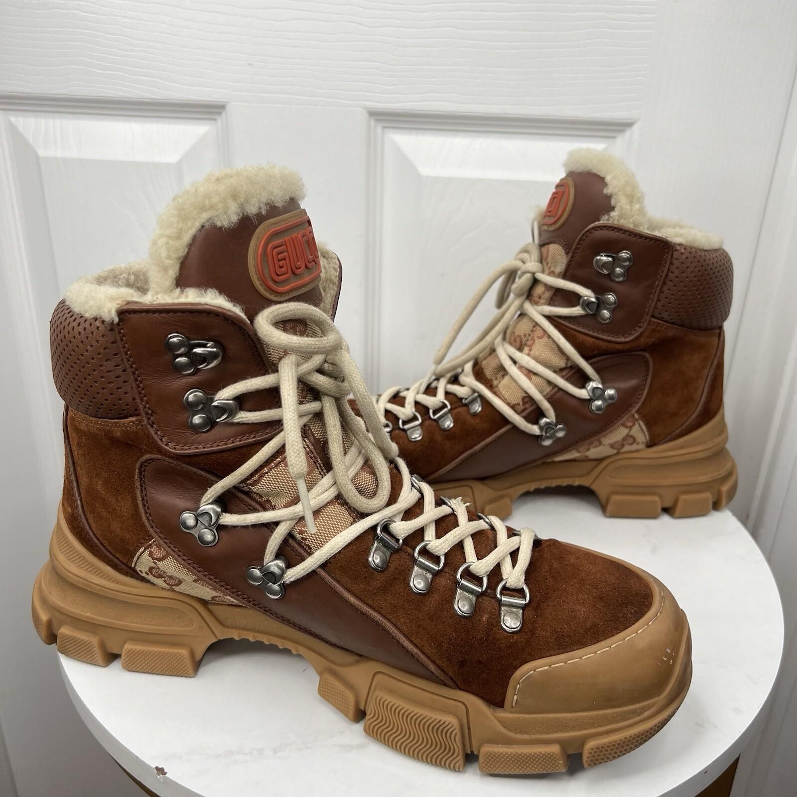 Gucci X Sega Suede Leather Shearling Hiking Sneakers 9 Fur Calfskin Flashtrek