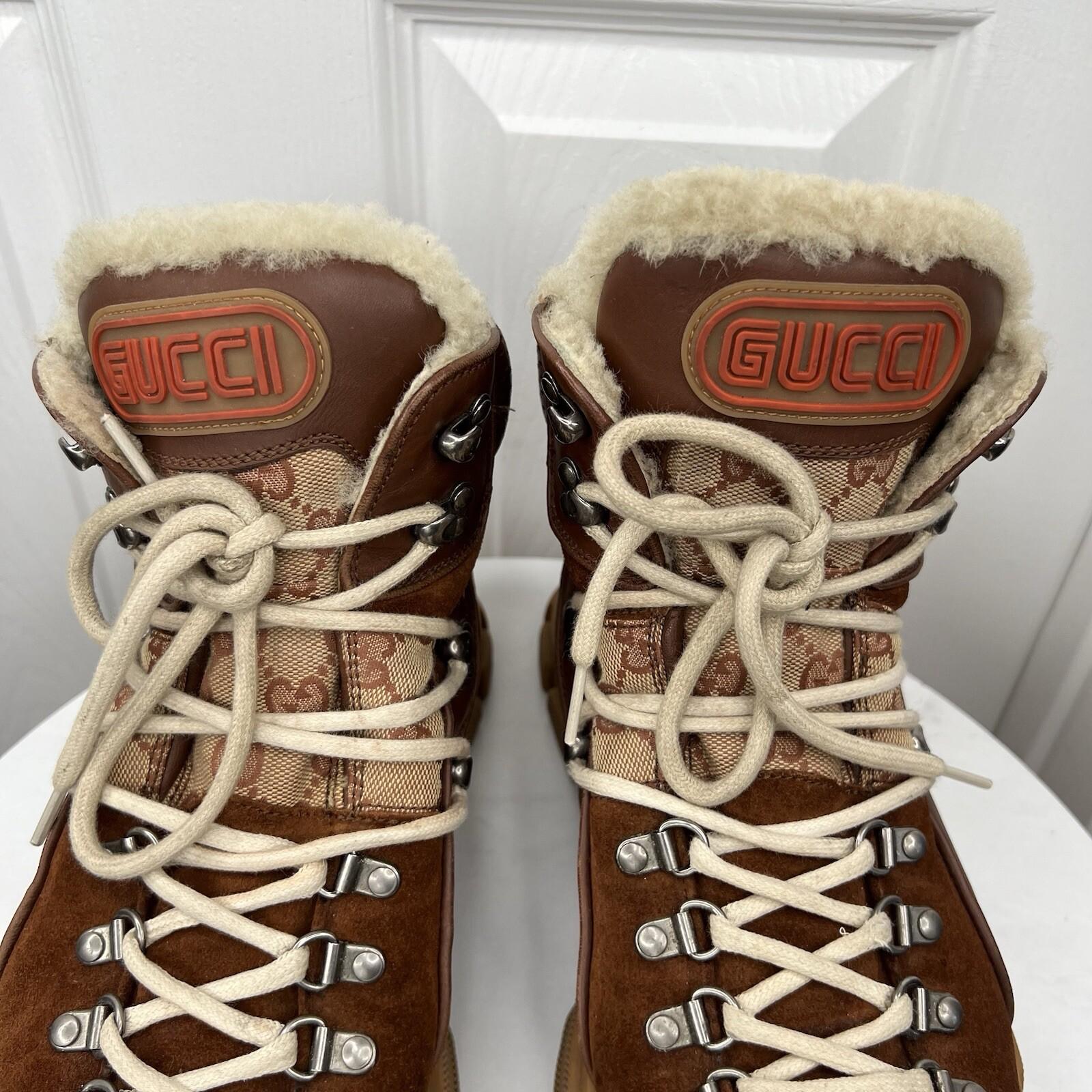 Gucci X Sega Suede Leather Shearling Hiking Sneakers 9 Fur Calfskin Flashtrek