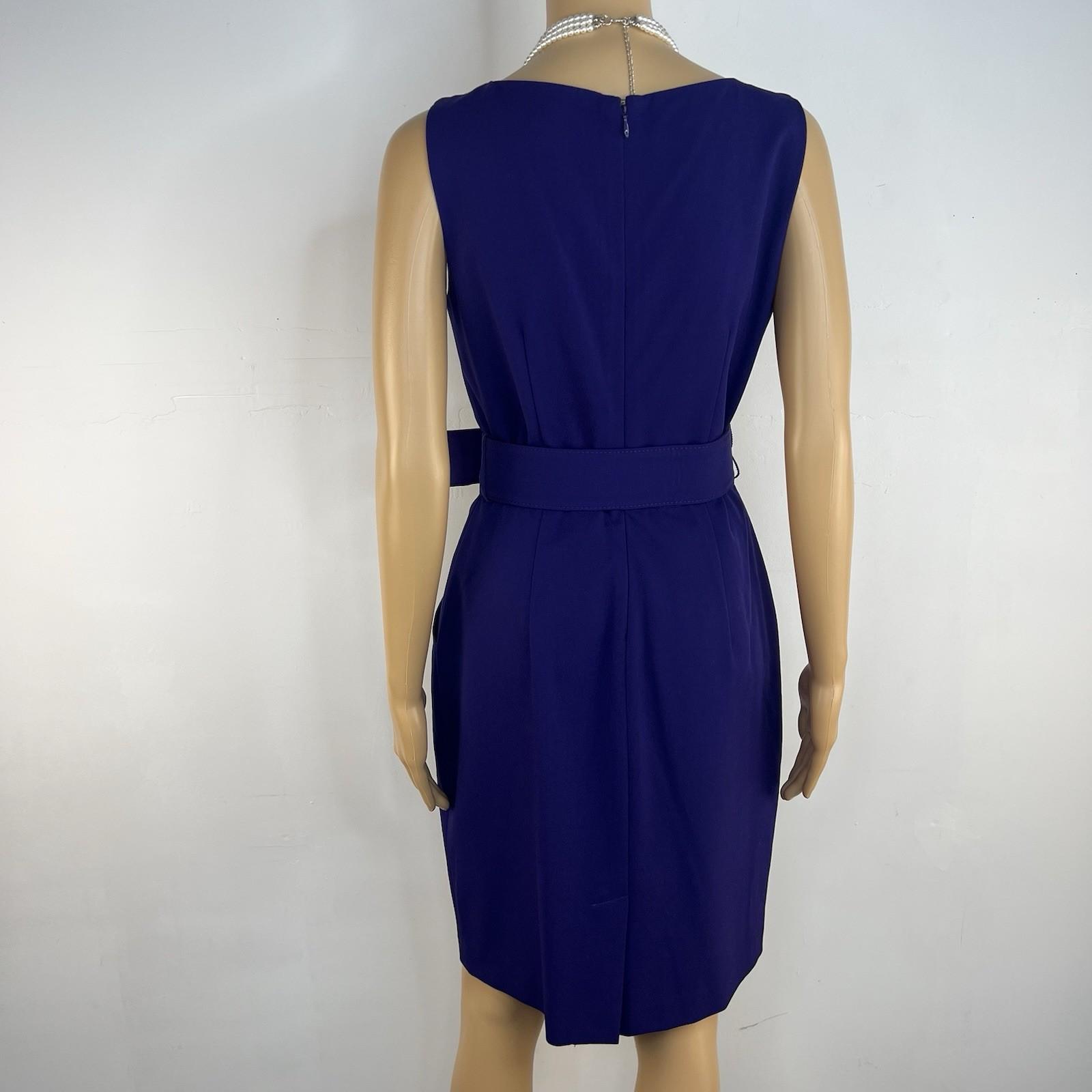 Calvin Klein Sheath Dress 8 Purple Belted Pockets Scoop Neck Knee Length Career