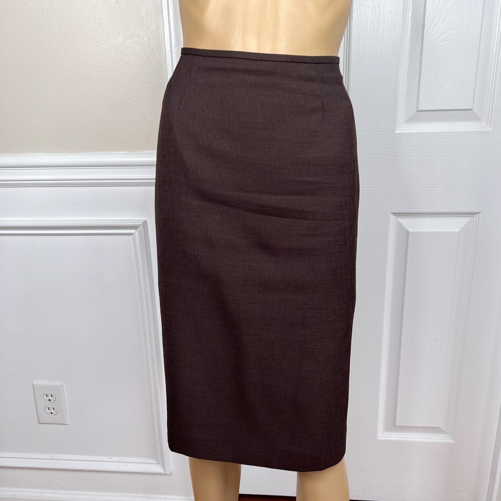 LE SUIT 2PC Brown Yellow Polyester Lined Peak Collar Cocktail Skirt Suit Size 8