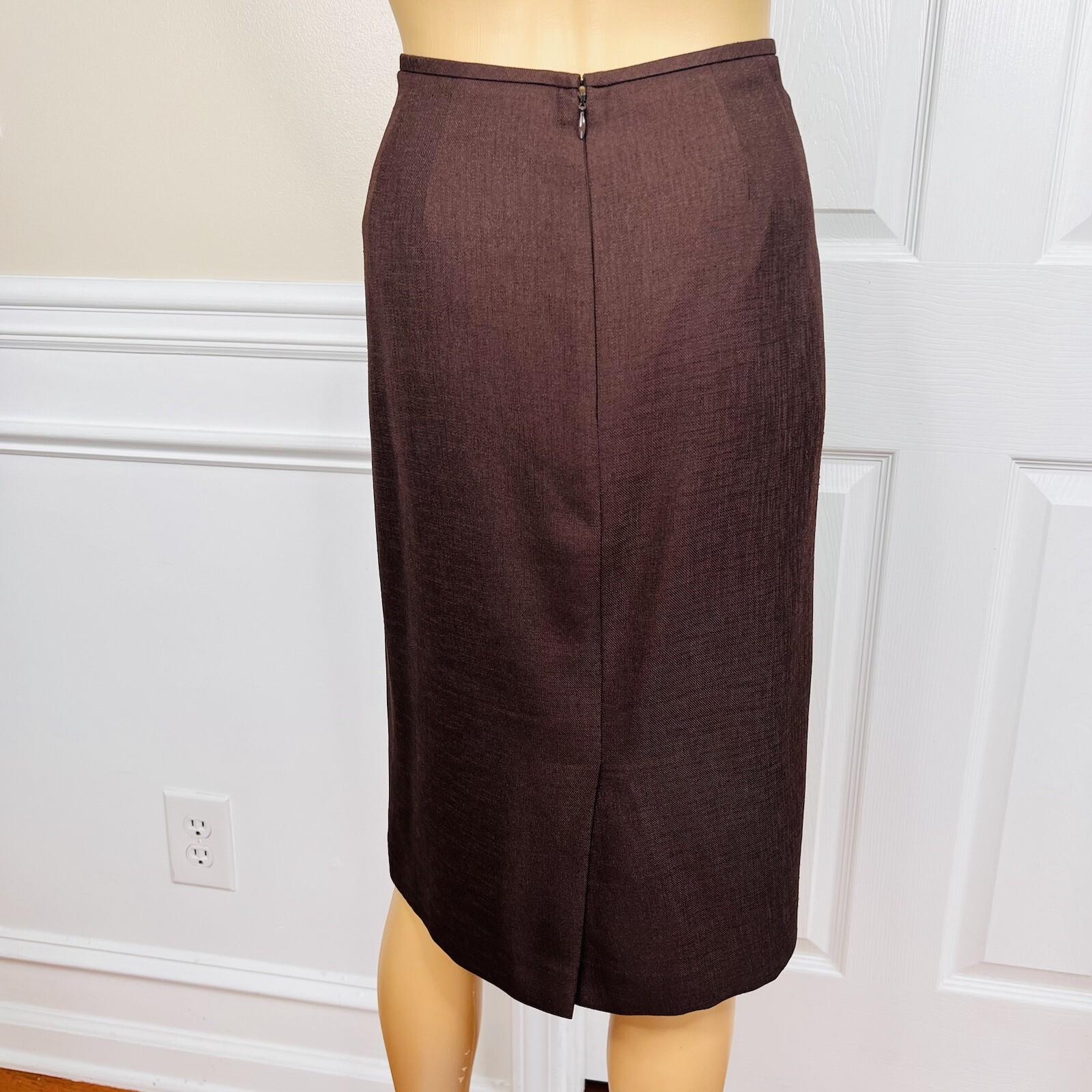 LE SUIT 2PC Brown Yellow Polyester Lined Peak Collar Cocktail Skirt Suit Size 8